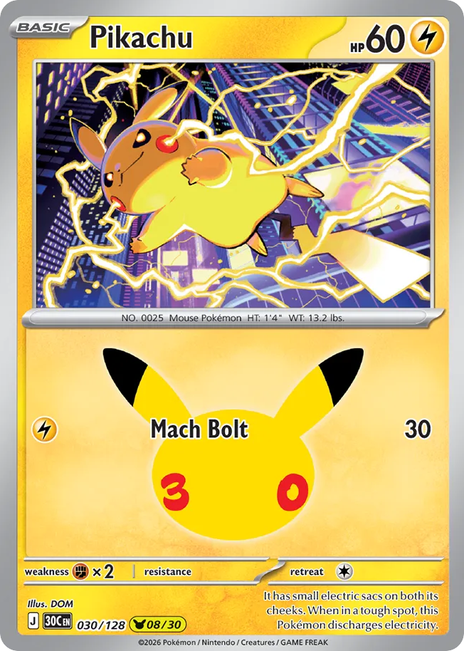 Pikachu 030/128 - NM Inglés