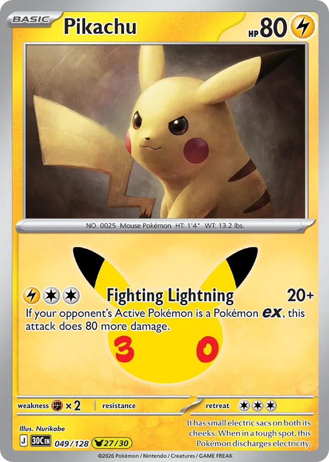 Pikachu 049/128 - NM Inglés